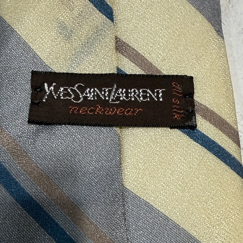 Yves Saint Laurent Striped Tie in Gray and Cream